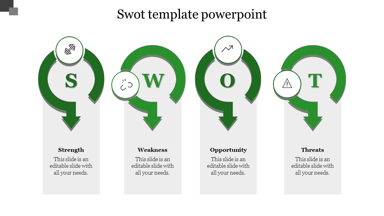 Free - Attractive SWOT Template PowerPoint In Green Color Slide